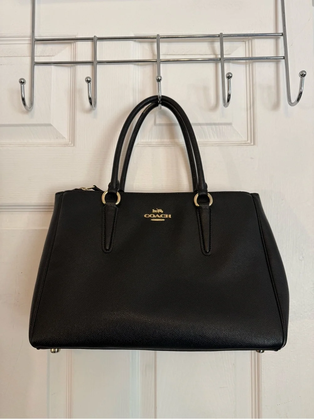 Coach Black Leather Satchel with Gold Hardware